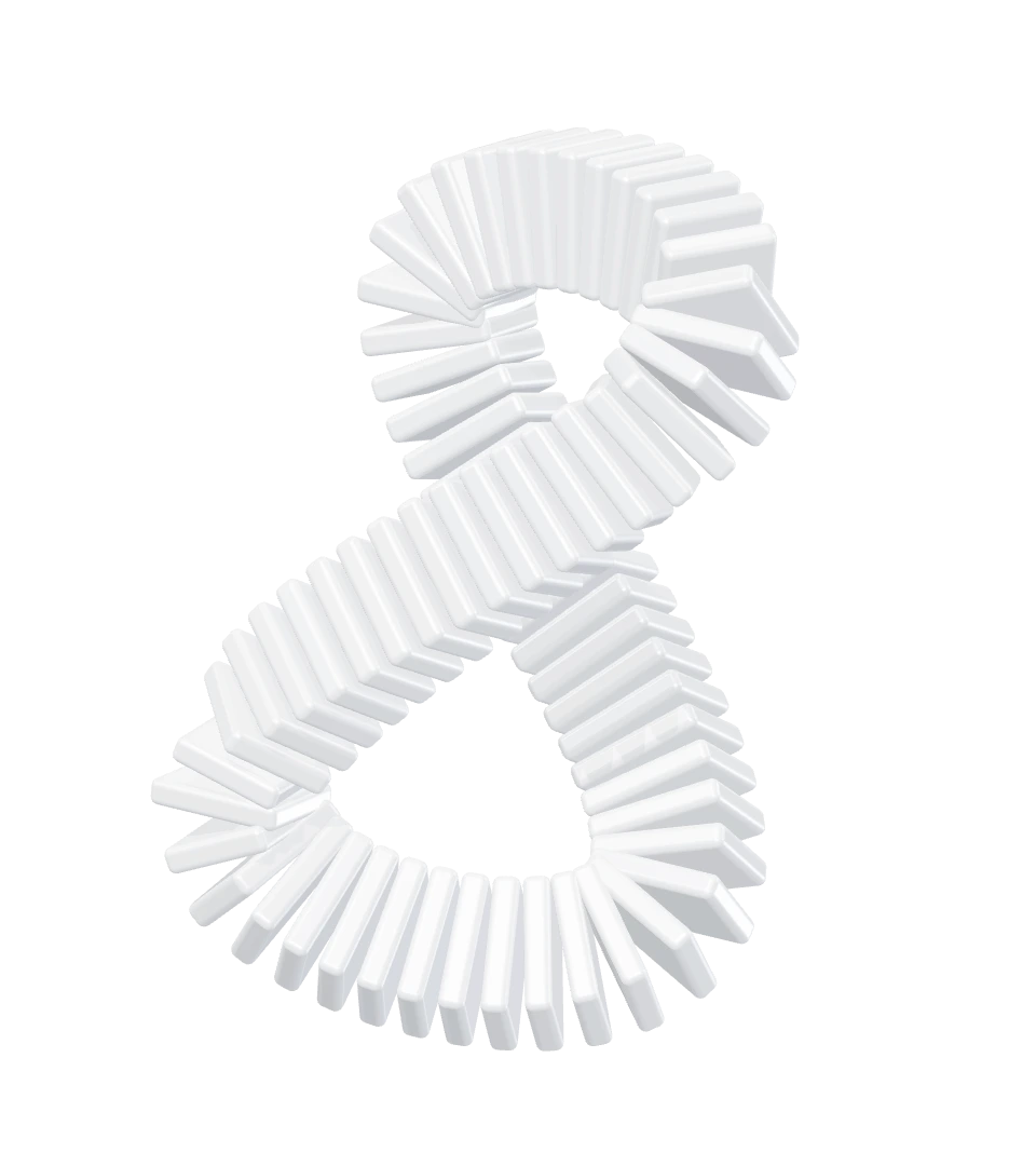 A silver, ribbed sculpture folding through two interlocking loops.